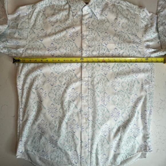 Stetson Cowboy Button Down White Shirt Blue & Green Paisley Print Size Large - Picture 7 of 11